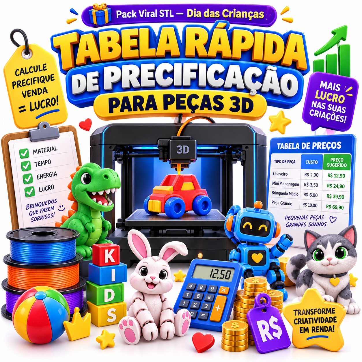 Tabela Rápida de Precificação para Peças 3D